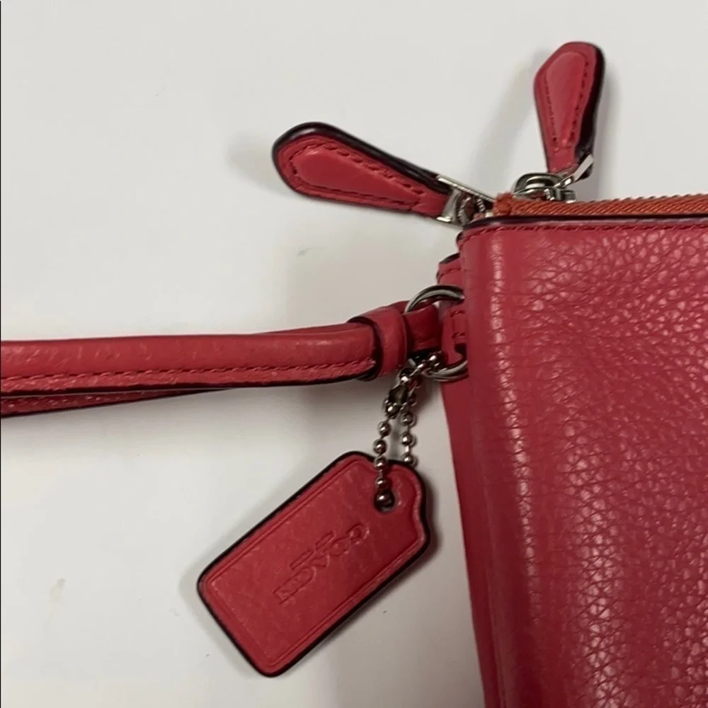 Coach Pink Pebbled Leather Double Wallet Wristlet